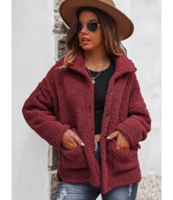 Fleece Comfortable Warm Pockets Outerwear Jacket Coat Whloesale 210824113 -Women Clothing Sales Store 210824113 4