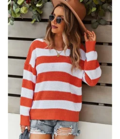 Color Block Long Sleeve Knitted Sweater Wholesale Clothing 210824376