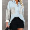 Lapel Collar Leopard Print Long Sleeve Blouse 210824450