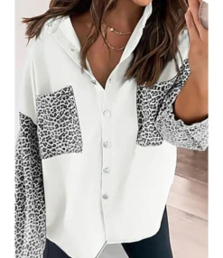 Lapel Collar Leopard Print Long Sleeve Blouse 210824450 -Women Clothing Sales Store 210824450 3