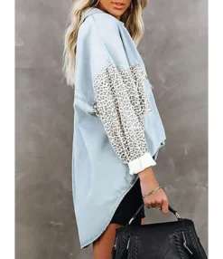 Lapel Collar Leopard Print Long Sleeve Blouse 210824450 -Women Clothing Sales Store 210824450 4