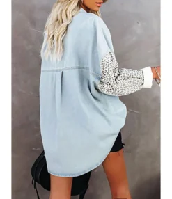 Lapel Collar Leopard Print Long Sleeve Blouse 210824450 -Women Clothing Sales Store 210824450 5