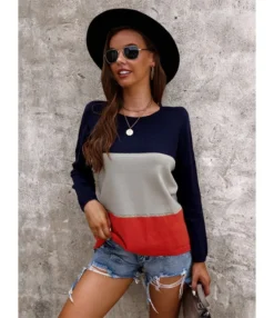 Fall Knitting Sweater Patchwork Colorblock O-neck 210824775 -Women Clothing Sales Store 210824775 4 1