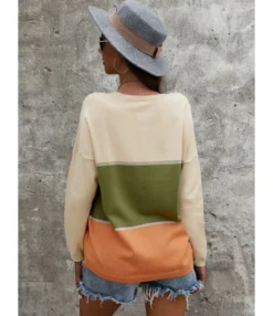 Fall Knitting Sweater Patchwork Colorblock O-neck 210824775 -Women Clothing Sales Store 210824775 5