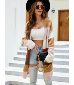 Long Sleeve Striped Colorblock Sweater Cardigan 210826309