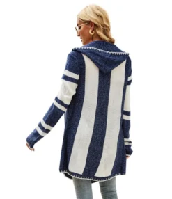 Long Sleeve Striped Hooded Sweater Cardigan 210826694 -Women Clothing Sales Store 210826694 3