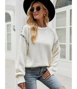 Patchwork Loose Knitting Sweater Fall O-neck 210826755 9 Patchwork Loose Knitting Sweater Fall O-neck 210826755 -Women Clothing Sales Store 210826755 1
