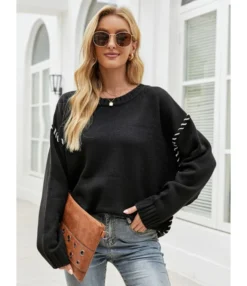 Patchwork Loose Knitting Sweater Fall O-neck 210826755