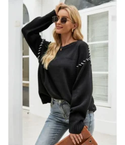 Patchwork Loose Knitting Sweater Fall O-neck 210826755 7 Patchwork Loose Knitting Sweater Fall O-neck 210826755 -Women Clothing Sales Store 210826755 3