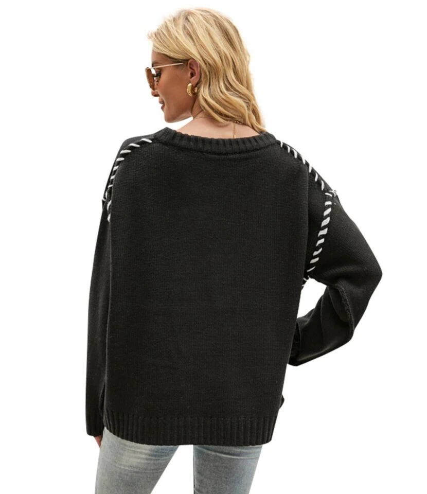 Patchwork Loose Knitting Sweater Fall O-neck 210826755 4 Patchwork Loose Knitting Sweater Fall O-neck 210826755 - Image 4