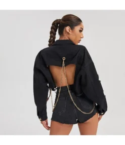 Wholesale Chain Backless Denim Short Jacket SW180675 -Women Clothing Sales Store 21612363 0d33 468d b26f 160282e19375 3CDF8E77CD3F71D1EC50CCB5060B07EC