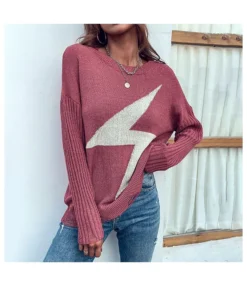 Casual Loose Ripped Lightning Print Knitted Tops Long Sleeve Round Neck Wholesale Sweater SSWN561061 -Women Clothing Sales Store 25618fa7 f8a5 46a9 941d dd4f69d22a92 5e97f440a15951ccf4da73aba3cf1b08