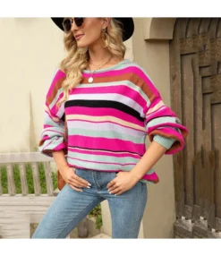 Casual Striped Pullover Crew Neck Loose Knit Sweater Wholesale Women Tops SSWV463760 -Women Clothing Sales Store 262d0ea8 2123 40da bcf3 46e0b0f0c756 25b5ffb591ae68942de455e27c489236