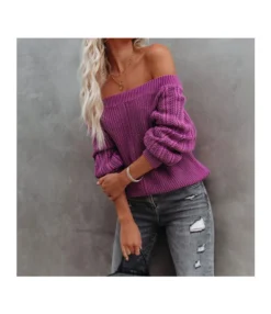 Trendy Lantern Sleeve Off Shoulder Knit Sweater Wholesale SS030682