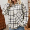 Plaid Printed Loose Wholesale Sweatshirts Casual Zip Design Long Sleeve Womens Tops SOU165477