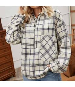 Plaid Printed Loose Wholesale Sweatshirts Casual Zip Design Long Sleeve Womens Tops SOU165477
