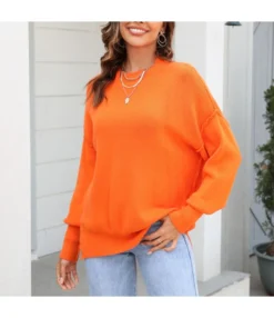 Loose Casual Solid Color Round Neck Knit Pullover Sweater Wholesale Women'S Top N4623070300169