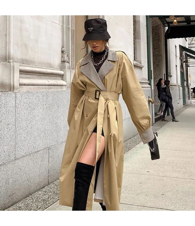 Plaid Splicing Commuting Design Sense Niche Long Windbreaker Wholesale Women Tops SOUV463845 4 Plaid Splicing Commuting Design Sense Niche Long Windbreaker Wholesale Women Tops SOUV463845 - Image 4