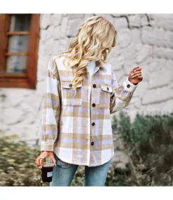 Casual Plaid Coats Loose Lapel Long Sleeve Jacket Wholesale Womens Tops SOUN538540