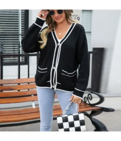 Button Knit Colorblock Pocket V-Neck Sweater Cardigan Wholesale Women'S Top -Women Clothing Sales Store 3099fd971fc4489f821fb037010eaac2 4