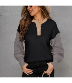 Casual Long Sleeve Button Pullover Knitted Sweater Wholesale Women Top