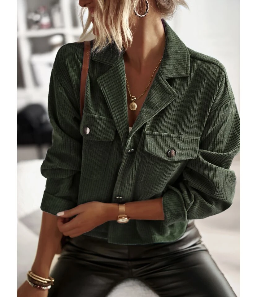 Fashion Corduroy Lapel Single-Breasted Long Sleeve Slim Solid Color Wholesale Coats SOUN562279 3 Fashion Corduroy Lapel Single-Breasted Long Sleeve Slim Solid Color Wholesale Coats SOUN562279 - Image 3