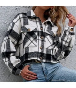 Retro Lapel Plaid Single-Breasted Long Sleeve Short Jacket Wholesale Coats SOUN562732