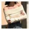 One Word-Neck Knitwear Slim Fit Long-Sleeve Cropped Sweater Wholesale Womens Tops STN537996