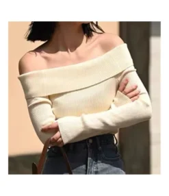 One Word-Neck Knitwear Slim Fit Long-Sleeve Cropped Sweater Wholesale Womens Tops STN537996