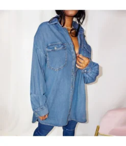 Solid-Color Irregular Loose Button-Down Mid-Length Denim Shirt Wholesale Women Top STV463626 -Women Clothing Sales Store 345f24e1 4b3e 484e 89b0 9acbbfa320da 04c775353fee44ead6c281ed7e1fff1c