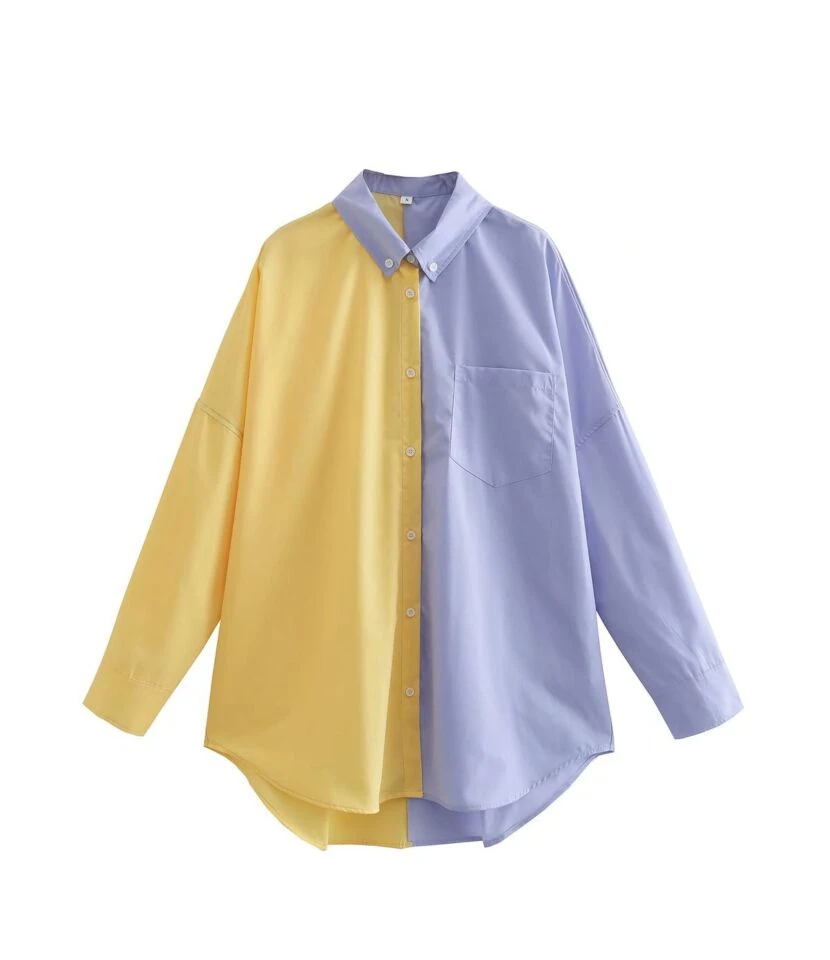 Colorblock Print Long Sleeve Womens Shirt Wholesale Blouse STN533422 3 Colorblock Print Long Sleeve Womens Shirt Wholesale Blouse STN533422 - Image 3