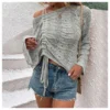 Sexy Hollow Out Drawstring Knit Top Solid Color Flared Sleeve Loose Wholesale Sweater SSWN561052