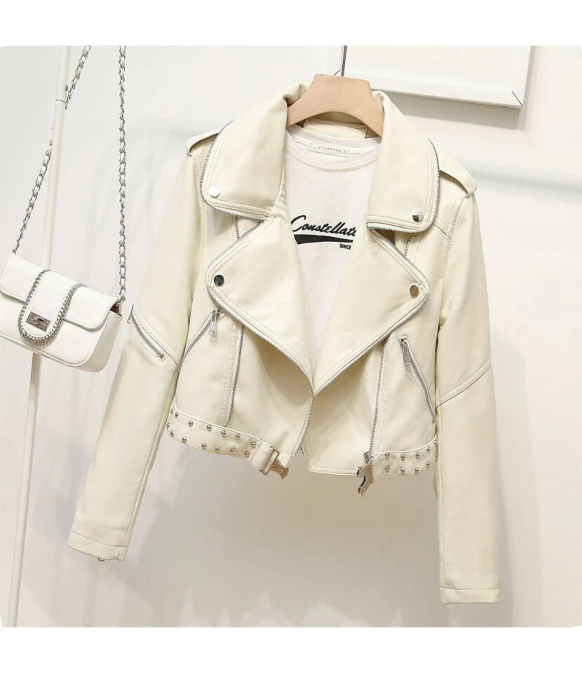 Rivet Decoration Lapel Ladies Epaulets PU Wholesale Coats & Jackets With Belt SOU202636 6 Rivet Decoration Lapel Ladies Epaulets PU Wholesale Coats & Jackets With Belt SOU202636 - Image 6