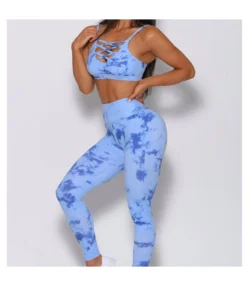 Stretch Yoga Wear Tie Dye Print Wholesale 2 Piece Sets SO202131