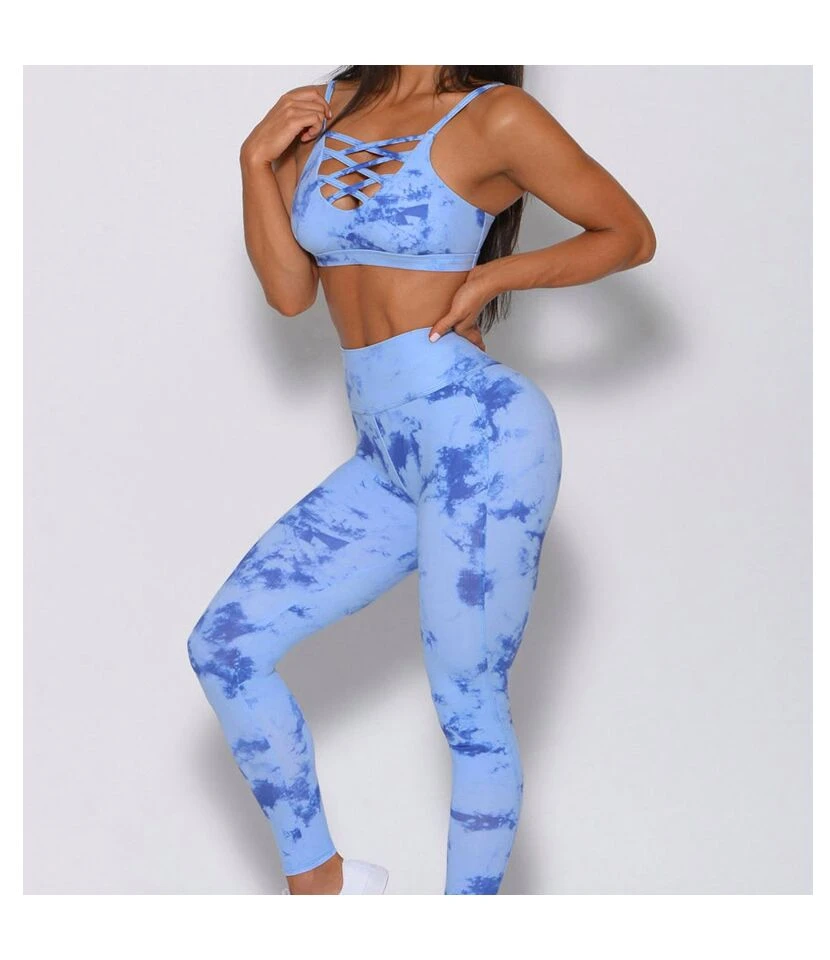 Stretch Yoga Wear Tie Dye Print Wholesale 2 Piece Sets SO202131 1 Stretch Yoga Wear Tie Dye Print Wholesale 2 Piece Sets SO202131