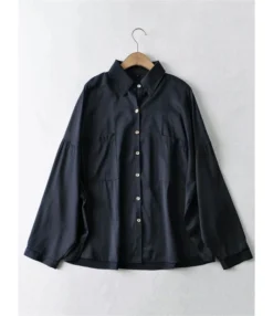 Lapel Neck Single Breasted Pocket Detail Soild Shirt -Women Clothing Sales Store 3 194