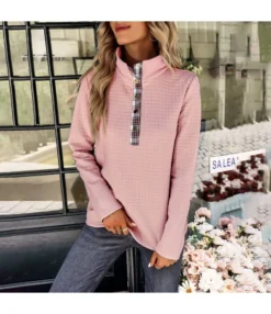 Fashion Casual POLO Neck Long Sleeve Splicing Sweatershirt Wholesale Women Clothing STN562366