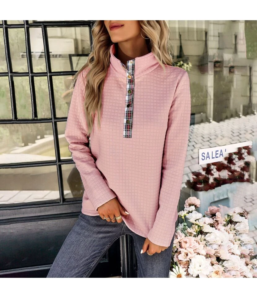 Fashion Casual POLO Neck Long Sleeve Splicing Sweatershirt Wholesale Women Clothing STN562366 1 Fashion Casual POLO Neck Long Sleeve Splicing Sweatershirt Wholesale Women Clothing STN562366