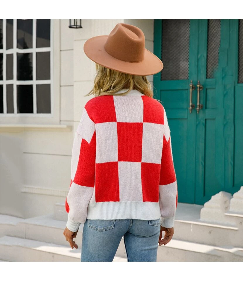 Fashion Lattice Pullover Long Sleeve Casual Loose Crew Neck Wholesale Sweater SSWN560971 6 Fashion Lattice Pullover Long Sleeve Casual Loose Crew Neck Wholesale Sweater SSWN560971 - Image 6