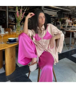 Contrast Panel Fake Two-Piece Shirt Satin Satin Long Sleeve Shirts Wholesale Womens Tops STN539062 -Women Clothing Sales Store 3de84c19 9488 4572 a62a 79991a9866e3 a1e9eaa98f8df523df73d424e55f5cb0