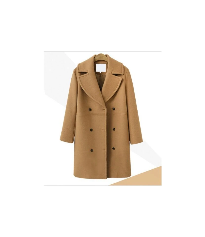 Elegant Lapel Thicken Coats Double-Breasted Long Sleeve Solid Color Loose Women Wholesale Coats SOU57033 4 Elegant Lapel Thicken Coats Double-Breasted Long Sleeve Solid Color Loose Women Wholesale Coats SOU57033 - Image 4