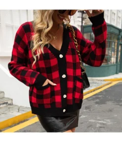 Low-Cut Plaid Single-Breasted Cardigan Sweater Wholesale Women Top SSWV463761 -Women Clothing Sales Store 4437b787 41c9 4f50 a6f7 958bfd08c7ac 5d87c217a3f583e987123599d551866b