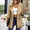 Fashion Lapel Drawstring Trench Long Sleeve Slim Solid Color Wholesale Coats SOUN562273
