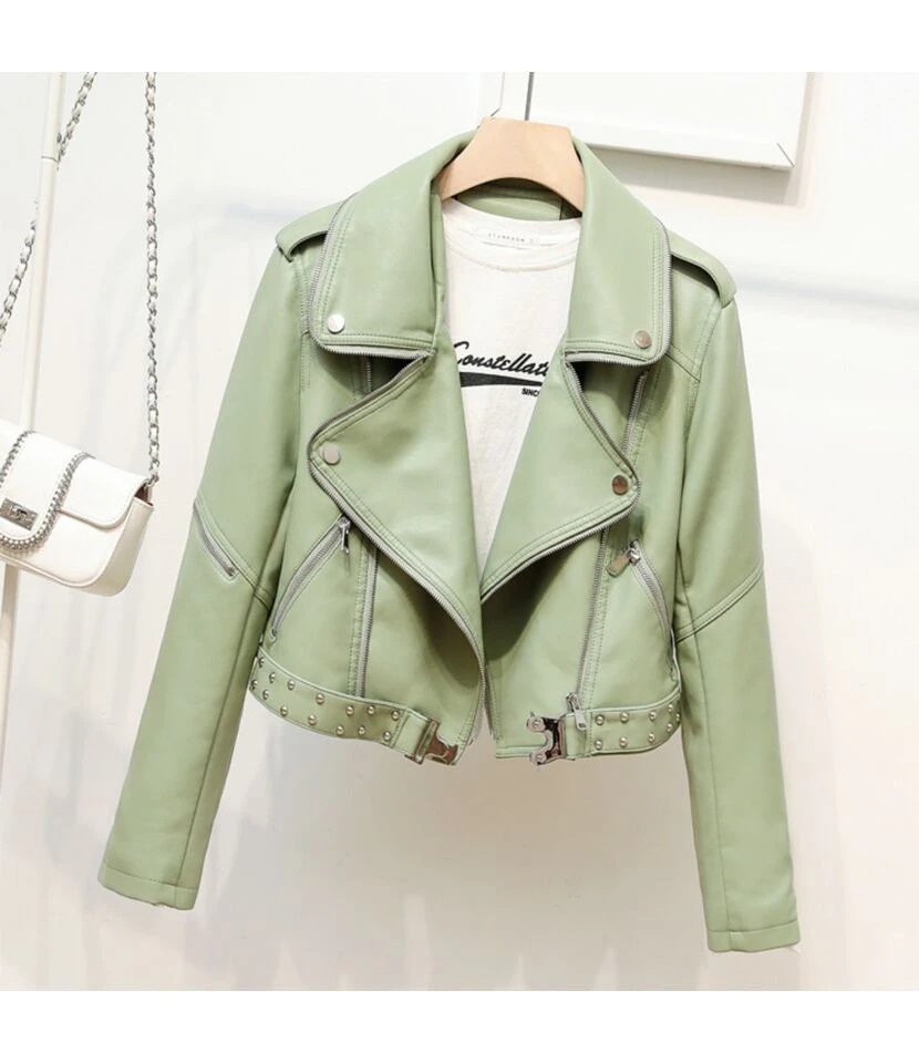 Rivet Decoration Lapel Ladies Epaulets PU Wholesale Coats & Jackets With Belt SOU202636 4 Rivet Decoration Lapel Ladies Epaulets PU Wholesale Coats & Jackets With Belt SOU202636 - Image 4