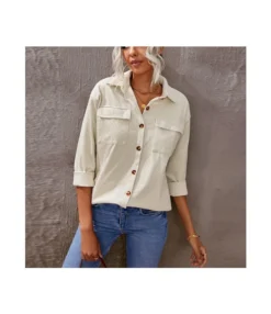 Women Solid Color Lapel Long Sleeve Cotton Linen Fashion Shirts Wholesale ST202679