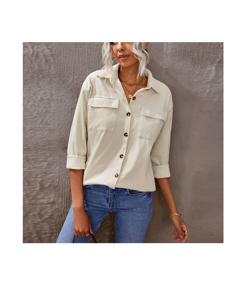 Women Solid Color Lapel Long Sleeve Cotton Linen Fashion Shirts Wholesale ST202679 1 Women Solid Color Lapel Long Sleeve Cotton Linen Fashion Shirts Wholesale ST202679