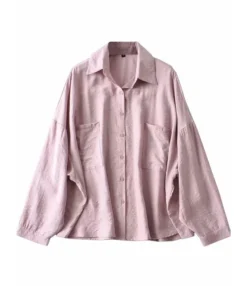 Lapel Neck Single Breasted Pocket Detail Soild Shirt -Women Clothing Sales Store 4 121