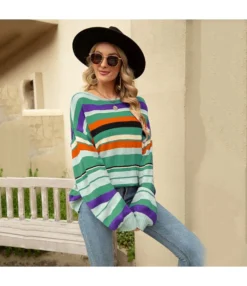 Casual Striped Pullover Crew Neck Loose Knit Sweater Wholesale Women Tops SSWV463760 -Women Clothing Sales Store 4a4feada 50f5 43b2 89d6 c77c690be6f1 24e7e0333531d86bf0a3ca7e9c3b0028