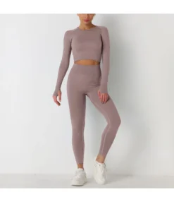 Knitted Solid Color Seamless Long-Sleeved Tops & Leggings Sports Fitness Yoga Suits Wholesale Activewear Sets SON539918