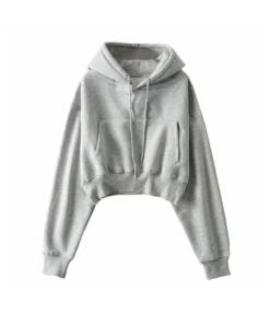 Hooded Fleece Loose Solid Color Tunic Pullover Irregular Short Sweatshirt Wholesale Women Top